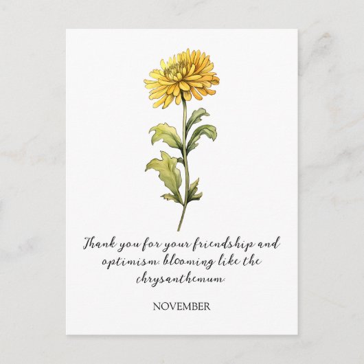 WATERCOLOR NOVEMBER CHRYSANTHEMUM BIRTH FLOWER BRIEFKAART (Voorkant)