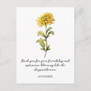 WATERCOLOR NOVEMBER CHRYSANTHEMUM GEBOORTEBLOEM BRIEFKAART