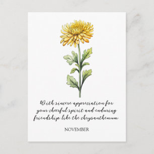 WATERCOLOR NOVEMBER CHRYSANTHEMUM GEBOORTEBLOEM BRIEFKAART