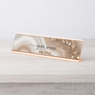 Watercolor Nuteral Beige Roze Goud Bureau Naambordje