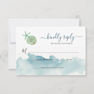 Watercolor Ocea Strand Bruiloft RSVP Kaartje