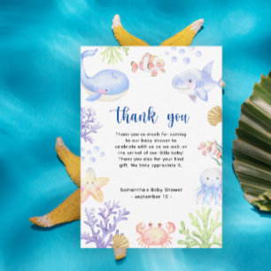 Watercolor oceaandieren - dank je wel babyshower bedankkaart