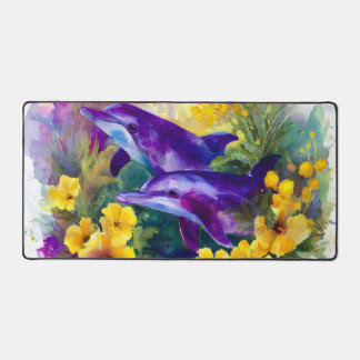 Watercolor Ocean Dolphins Tropical Flowers