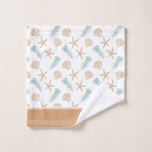 Watercolor Ocean Seashell Motif avec nom (Gant de toilette)