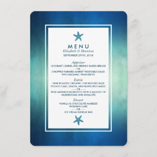 Watercolor Ocean Starfish Beach Wedding Menu
