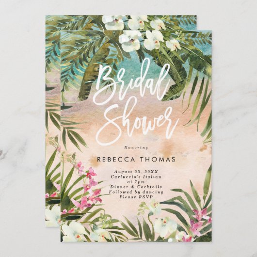 Watercolor oerwoud Palms Bruids Douche Uitnodiging (Voorkant / Achterkant)