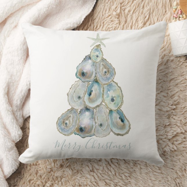 Watercolor Oester Kerstboom Kussen (Deken)