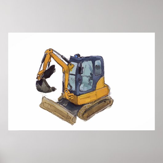 Watercolor of a little backhoe poster (Voorkant)