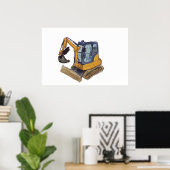 Watercolor of a little backhoe poster (Thuiskantoor)