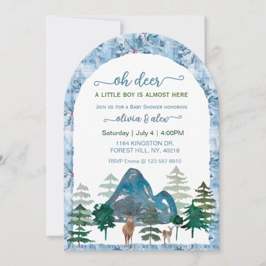 Watercolor oh deer baby boy shower invitations (Devant)