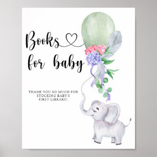 Watercolor Olifant & Ballon - boeken voor baby Poster