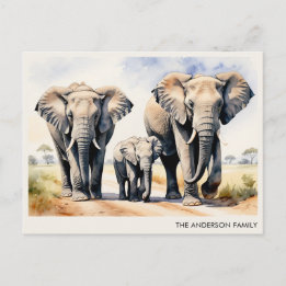 Watercolor Olifanten Familie Gepersonaliseerde Naa Briefkaart