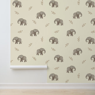 Watercolor Olifanten Geel Kinderkamer Patroon Behang