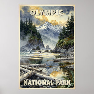 Watercolor Olympic National Park Retro Poster