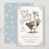 Watercolor One Silly Goose Wildflower 1st Birthday Kaart (Voorkant / Achterkant)