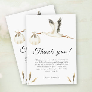Watercolor ooievaar babyshower bedankkaart
