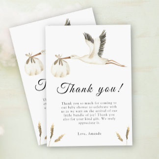 Watercolor ooievaar babyshower bedankkaart