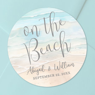 Watercolor Op De Strand Huwelijk Ronde Sticker