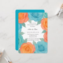 Watercolor Orange and Teal Roses Engagement Party