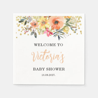 Watercolor Orange Floral Baby Shower  Servet
