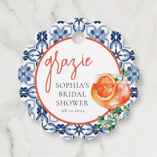 Watercolor Orange Spritz Grazie Bedankjes Labels (Voorkant)