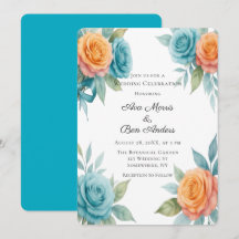 Watercolor Orange & Teal Roses Wedding
