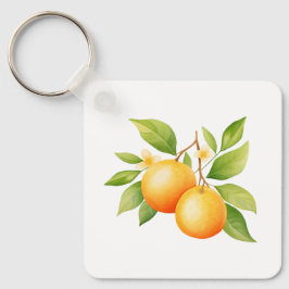 Watercolor Oranje Bloem Sleutelhanger