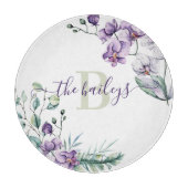 Watercolor Orchidee Snijplank met Monogram (Voorkant)