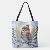Watercolor Owl In a Winter Hat Draagtas (Achterkant)
