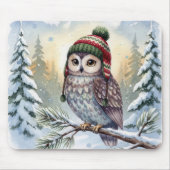 Watercolor Owl In Winter Hat Muismat (Voorkant)
