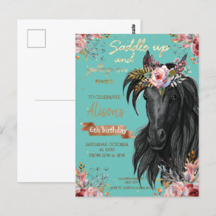 Watercolor paard verjaardag cowgirl Pony Briefkaart