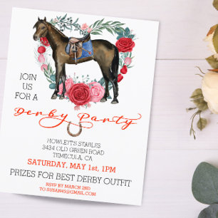 Watercolor Paard Volbloed Derby Feest Rode Roos