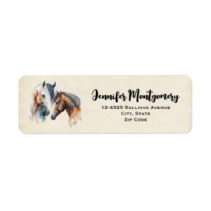 Watercolor Paarden Boho Druppelende Verf Etiket