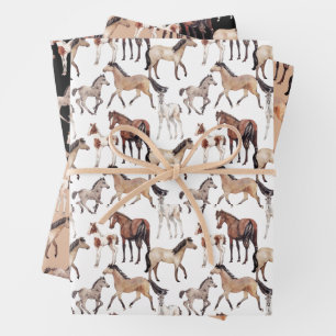 Watercolor Paarden Western Inpakpapier Vel