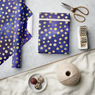 Watercolor paars patroon met gouden polka stippen cadeaupapier