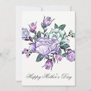 Watercolor Paarse Bloem Moederdagkaart Kaart