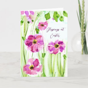 Watercolor paarse bloemen op maat gemaakte Pasen V Feestdagen Kaart