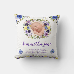 Watercolor Paarse & Crème Bloemen Baby Foto Kussen