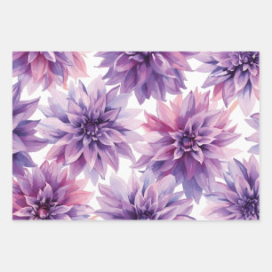 Watercolor Paarse Dahlia Bloemen Inpakpapier Vel
