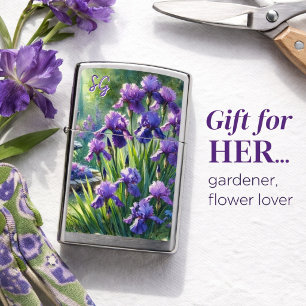 Watercolor Paarse Iris Tuin Zippo Aansteker