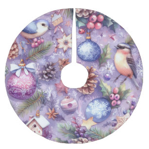 Watercolor Paarse Kerst Motieven Vakantie Vogels Kerstboom Rok