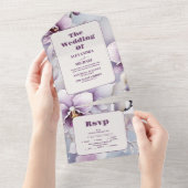 Watercolor Paarse Orchidee Huwelijk All In One Uitnodiging (Afscheurbaar)