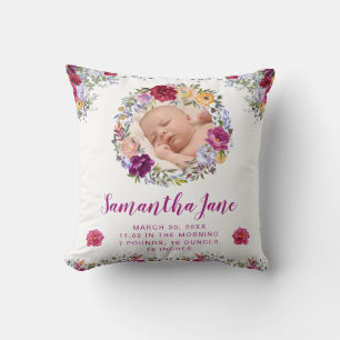 Watercolor Paarse & Rode Bloemen Baby Foto Kussen