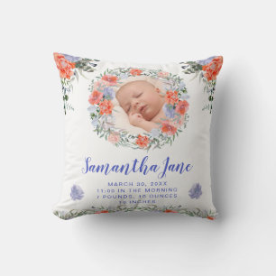 Watercolor Paarse & Roze Bloemen Baby Foto Kussen