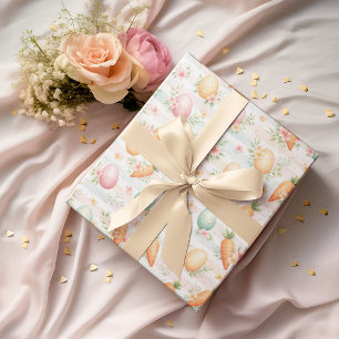 Watercolor Paaseieren, Wortels & Lente Bloemen Cadeaupapier
