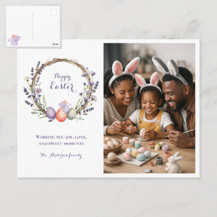 Watercolor Paasfeest Lavendel Cute Konijn Foto Briefkaart