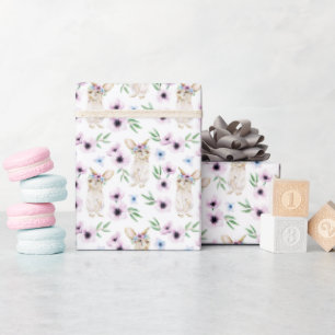 Watercolor Paashaas Bloemmotief Cadeau Wit Cadeaupapier