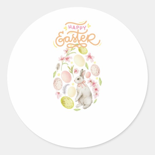 Watercolor Paashaas & Eieren Ronde Sticker (Voorkant)