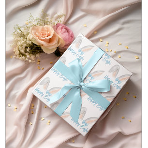 Watercolor Paashaasoren met Blauwe Strik Lente Cadeaupapier