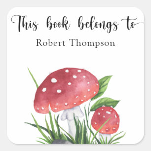 Watercolor paddenstoelen - dit boek is van vierkante sticker